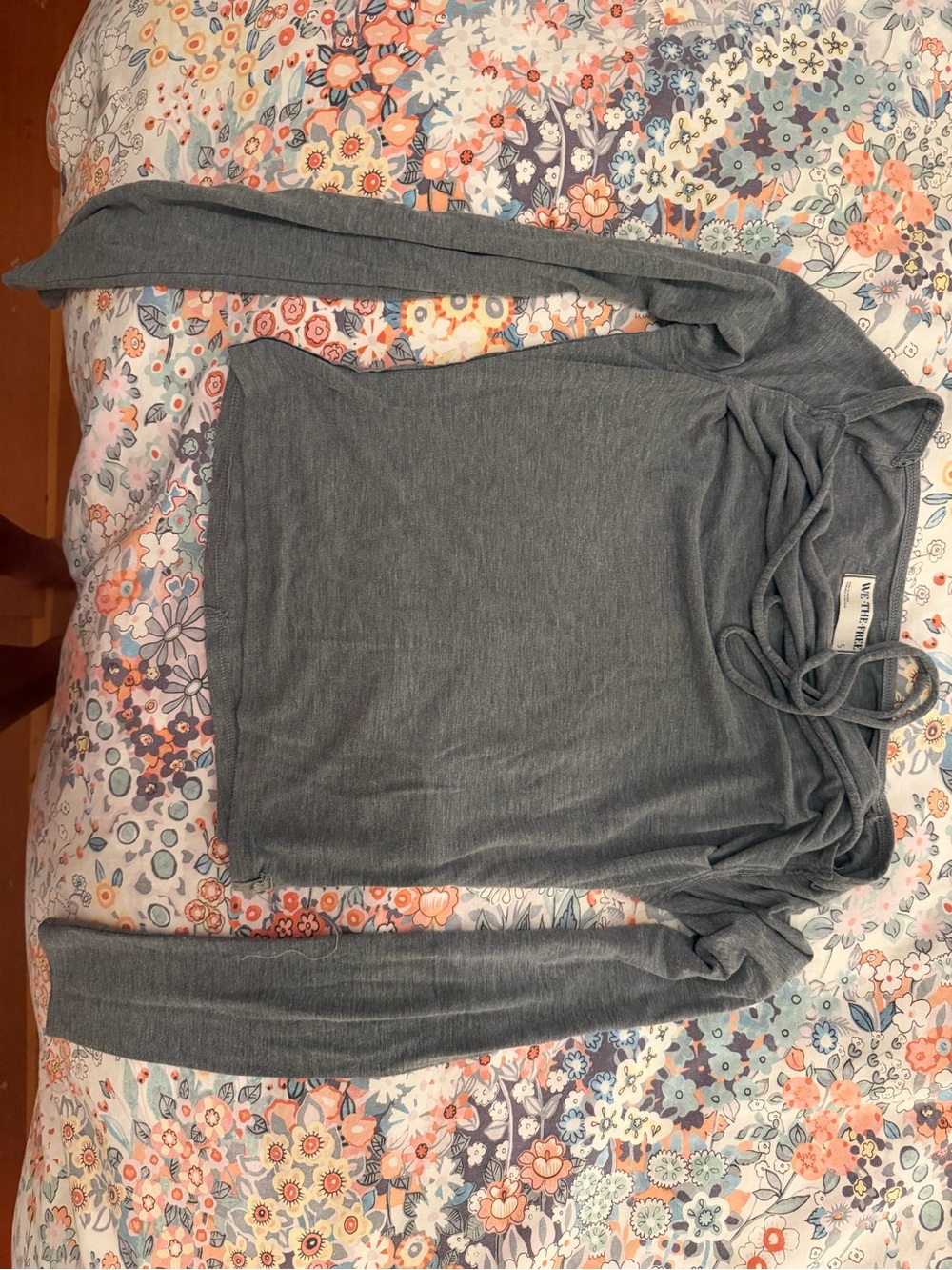 We The Free Charcoal Gray Long Sleeve Tie-Front Top